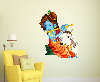 Wallzone 80 cm Lord Krishna Removable Sticker(Pack of 1)