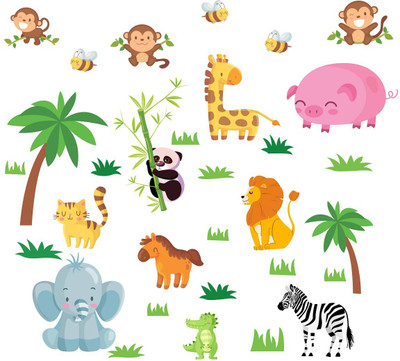 Wallzone 90 cm Jungle Animals Removable Sticker(Pack of 1)