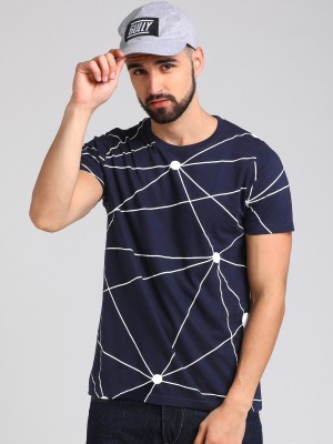 LEWEL Striped Men Round Neck Dark Blue, White T-Shirt