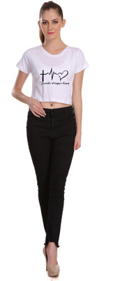 itki utki fashion Casual Short Sleeve Graphic Print Women White Top