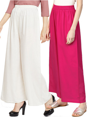 Kamz Flared Women White, Pink Trousers