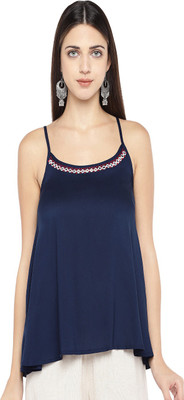 Globus Casual Sleeveless Solid Women Blue Top