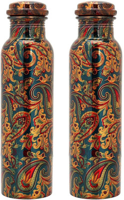 Flipkart SmartBuy 100% Pure copper Modern art digital printed copper bottle 1000 ml Bottle(Pack of 2, Multicolor, Copper)