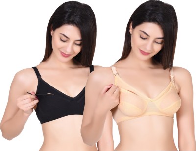 In Beauty Women Maternity/Nursing Non Padded Bra(Black, Beige)