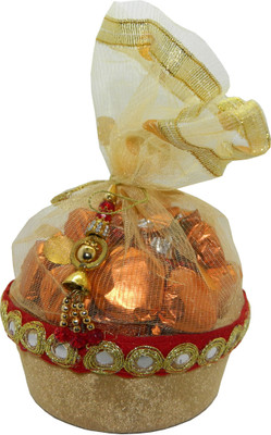 Rich'U Chocolates GOLDEN COLOR ROUND SHAPE CHOCOLATE GIFT BASKET - 20 Pcs Bars(200 g)