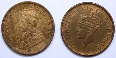 Hariom 1934-1940 -GEORGE V & VI BRITISH INDIA - 1 QUARTER ANNA 2 UNC LUSTER RARE COPPER COINS Modern Coin Collection(2 Coins)