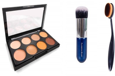 Miss Hot Make Up Foundation Brush & Powder Concealer Oval Blending Brush (Blue+Black)(3 Items in the set)