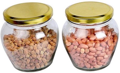 otak Glass Grocery Container  - 500 ml(Pack of 2, Clear, Gold)