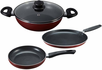 Prestige Must Have Induction Safe 3 Pcs Teflon Coating Omega Non Stick Cookware Set & Build Ur Kitchen Set with No Compromise in Quality & Looks Induction Bottom Non-Stick Coated Cookware Set(PTFE (Non-stick), 3 - Piece)