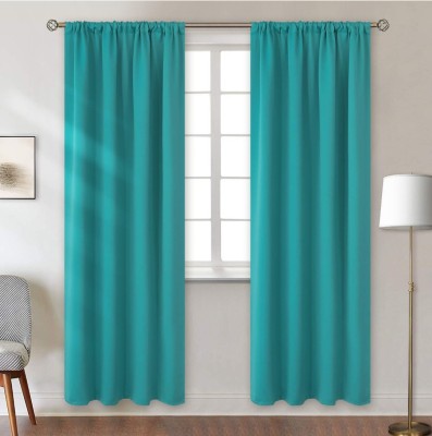 COMFY HOME 243.4 cm (8 ft) Silk Blackout Long Door Curtain (Pack Of 2)(Solid, Turquoise)