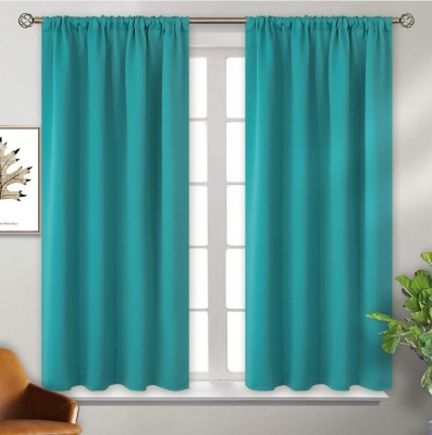 COMFY HOME 152.4 cm (5 ft) Silk Blackout Window Curtain (Pack Of 2)(Solid, Turquoise)