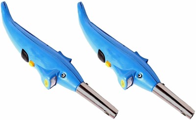 Aryshaa Gun Shape Flame Adjustable Gas Lighter GunS-008 Plastic, Steel Electronic Gas Lighter(Blue, Pack of 2)