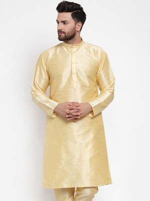 Pintrest Men Solid Straight Kurta(Gold)