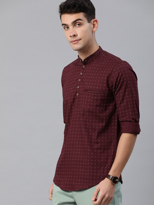 iVOC Men Printed Straight Kurta(Maroon)