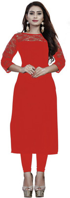 KROOZ Women Solid Straight Kurta(Red)