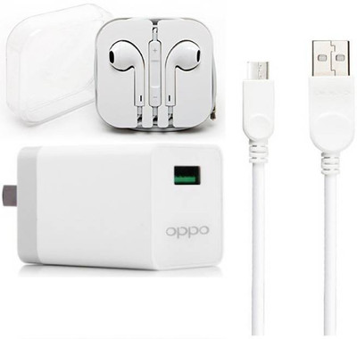 Vooy Wall Charger Accessory Combo for oppo f1s / f3 / f3 plus / f5 / f5 youth / f7 / a83 / a37f / a37 / a71 / a57, Oppo all Mobile Phones, Oppo F1S, F1 PLUS, FIND 7/ 9, F3, A59S Fast charger with cable With Earphone(White)