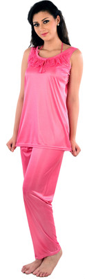 DreamNight Women Self Design Pink Top & Pyjama Set