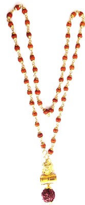 FashionCraft Religious Stylish & Trendy Most Popular Designer Lord Shiv 5 Mukhi Rudraksha & Damru With Punch Mukhi Rudraksha Mala Design Gold Plated Rudraksha Cap Mala Gold-plated Plated Brass, Wood, Alloy Chain
