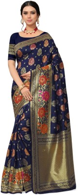 Kiva India Self Design Banarasi Cotton Silk Saree(Dark Blue)