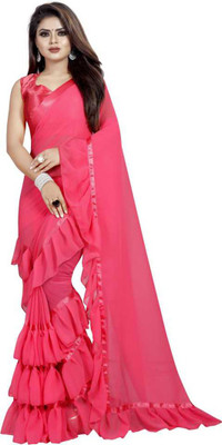 Femiro Fab Solid/Plain Daily Wear Georgette, Satin Saree(Pink)