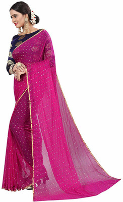 Prutha Fashions Embellished Bollywood Chiffon Saree(Pink)