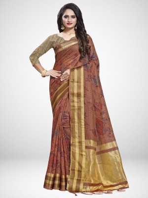 Ratnavati Woven Kanjivaram Cotton Linen Saree(Multicolor)