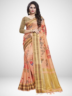 Ratnavati Woven Kanjivaram Cotton Linen Saree(Multicolor)