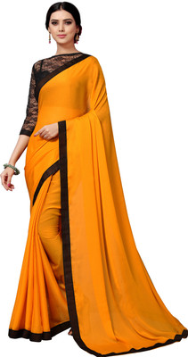 RekhaManiyar Dyed, Solid/Plain Bollywood Chiffon Saree(Black, Yellow)