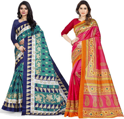 Grubstaker Printed Bollywood Silk Blend Saree(Multicolor)