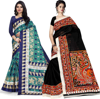 Grubstaker Printed Bollywood Silk Blend Saree(Multicolor)