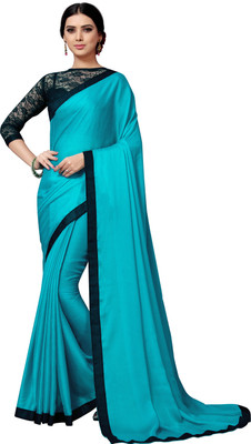 RekhaManiyar Dyed, Solid/Plain Bollywood Chiffon Saree(Light Blue)