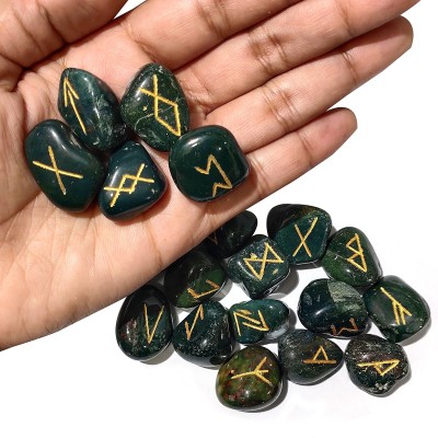 REIKI CRYSTAL PRODUCTS Bloostone Cabochon Reiki Symbol Rune Set Reiki Healing Stone 25 piece Set Natural Crystal Gemstone for Healing and Increase Energy Decorative Showpiece  -  2 cm(Crystal, Multicolor)