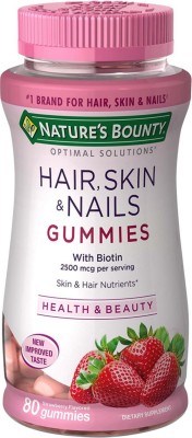 Nature's Bounty Optimal Solutions, Hair, Skin & Nails Gummies, Strawberry Flavored, 80 Gummies(80 No)