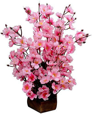 DecoratingLives Pink Cherry Blossom Artificial Flower  with Pot(42 inch, Pack of 1, Flower Bunch)