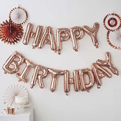 DEQUERA Solid Happy Birthday Letters Balloons - Rose Gold (Pack of 13) Balloon(Gold, Pack of 13)