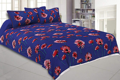 RAJDEVI JAIPUR PRINTS 351 TC Cotton Double, King Printed Flat Bedsheet(Pack of 1, Blue)