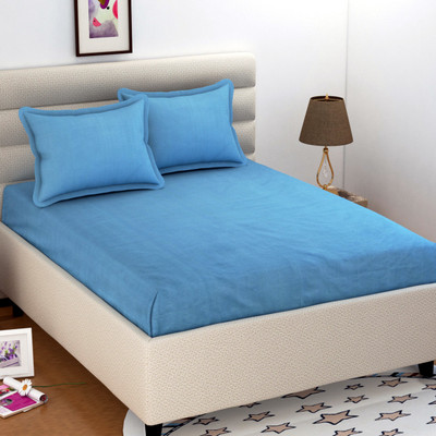 Divine Homes Polycotton Double Flat 144 TC Solid Bedsheet(Pack of 1, Blue)