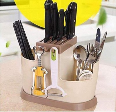 Coozico Multi Functional Self Draining Organizer Chopsticks Basket - Spoons, Knife & Other Kitchen Cutlery Storage Holder Stand Disposable Plastic Cutlery Set(Pack of 1)