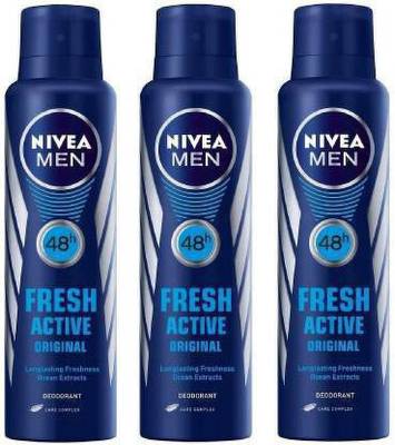 NIVEA FRESH ACTIVE ORIGNAL DEODRANT COMBO PACK OF 3 Deodorant Spray  -  For Men &amp; Women  (450 ml, Pack of 3)