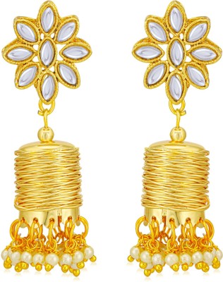 Sukkhi Stylish Kundan Gold Plated Pearl Dangle Earring for Women Pearl Alloy Drops & Danglers