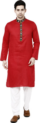 TAVAN Men Embroidered Straight Kurta(Red)