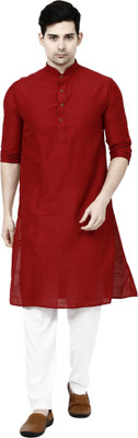 TAVAN Men Self Design Straight Kurta(Maroon)