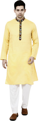 TAVAN Men Embroidered Straight Kurta(Yellow)