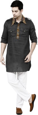 TAVAN Men Embroidered Pathani Kurta(Black)