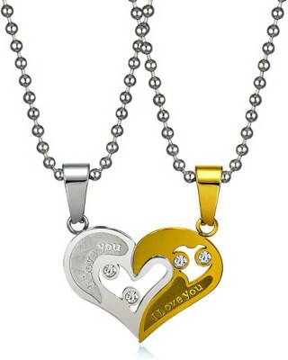 P. R. PRINTS Love Heart I Love You Puzzle Matching Couple Pendant Necklace for Girls Boys Silver Zinc Locket Set