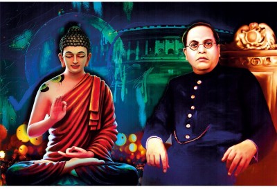 Dr. B. R. Ambedkar And Buddha UV Textured water proof Decorative Art Print of Indian Freedom Fighter Premium Quality Wall Poster (12 inch X 18 inch, Rolled) Paper Print(12 inch X 18 inch)