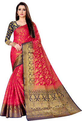 Matangi Exporter Self Design, Embellished Banarasi Silk Blend Saree(Red)