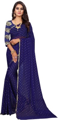 REDFISH Embellished Bollywood Chiffon Saree(Blue)