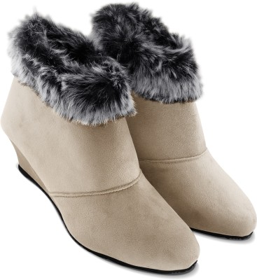 RJ32 Ankle Length & High Ankle Boots For Women(Beige)