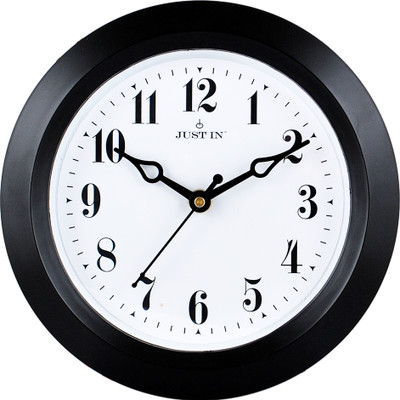 Justin Analog 18 cm X 18 cm Wall Clock(Black, With Glass, Standard)